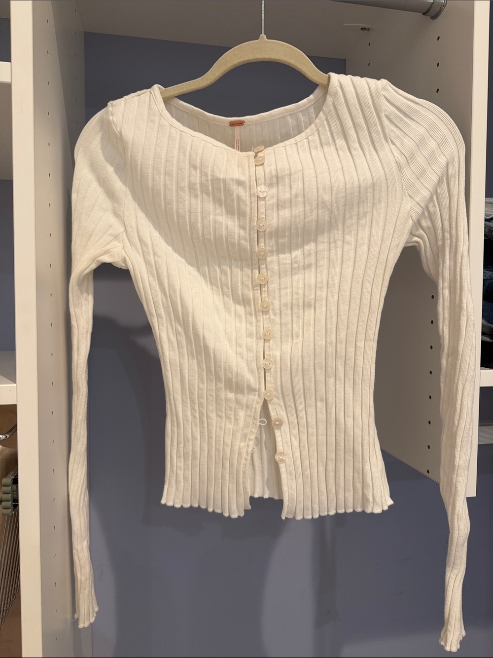 Free People White Ribbed Long Sleeve Button Cardigan